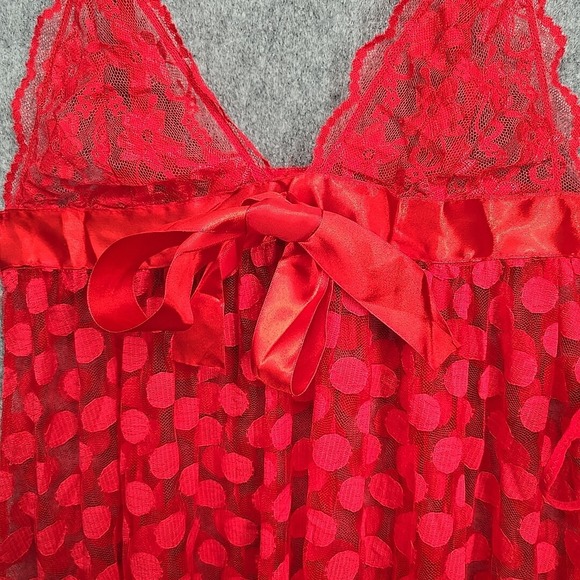 Music Legs Mesh Polka Dot Babydoll And G-String Women Size Q 16-18 D/DD Red Lace - Picture 8 of 12